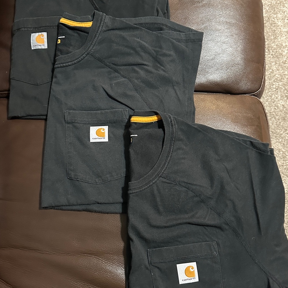 Carhartt Black Crew Neck Short Sleeve Pocket Tees (plus one long sleeve)